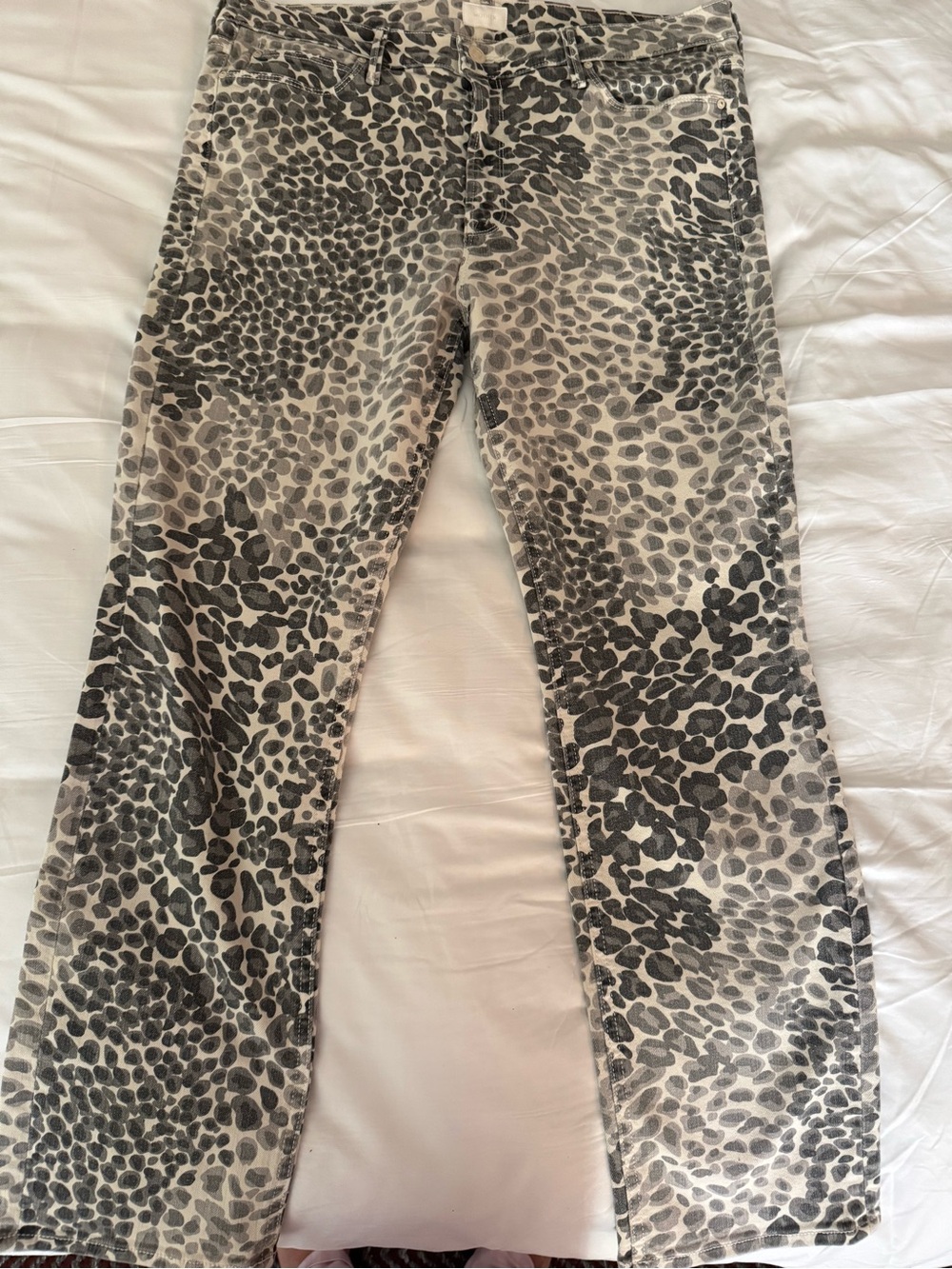MOTHER Leopard Print Flare Jeans in Black and Cream